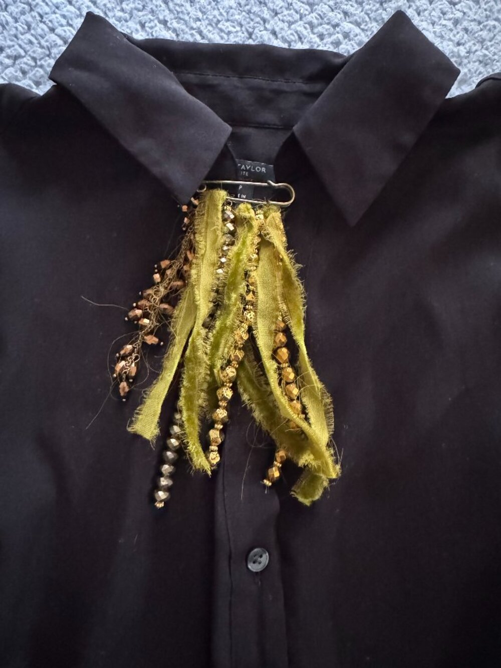 Handmade Bohemian Gold Beaded Dangle Fringe Statement Brooch/Safety Pin